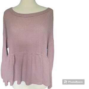 CHARMED HEARTS Pink Peplum WaffleKnit Top - L